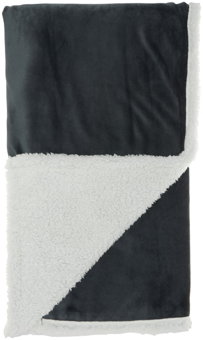 Boho Dark Gray Fleece And Sherpa Accent Throw