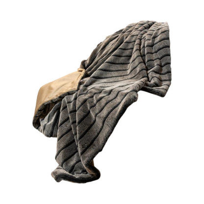 Gray Faux Fur Striped Plush Throw HomeRoots