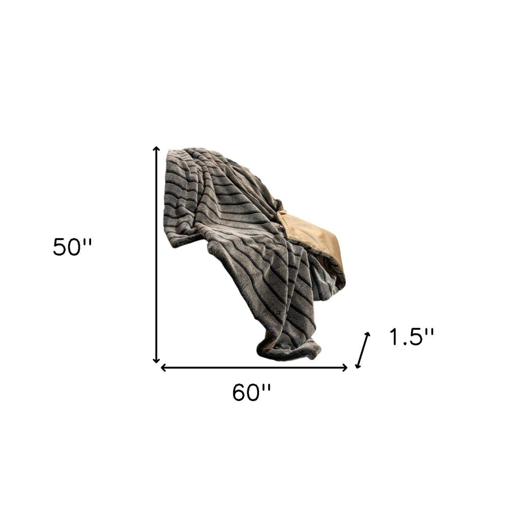 Gray Faux Fur Striped Plush Throw — view 6