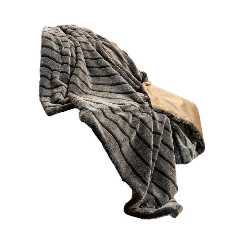 Gray Faux Fur Striped Plush Throw — view 1