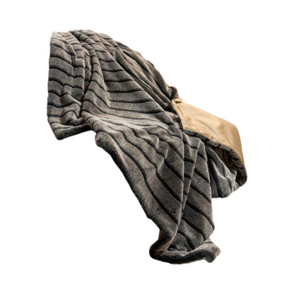 Gray Faux Fur Striped Plush Throw HomeRoots