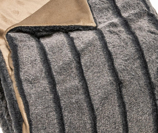 Gray Faux Fur Striped Plush Throw HomeRoots
