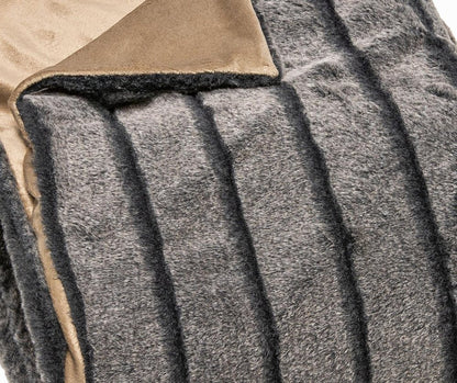 Gray Faux Fur Striped Plush Throw HomeRoots