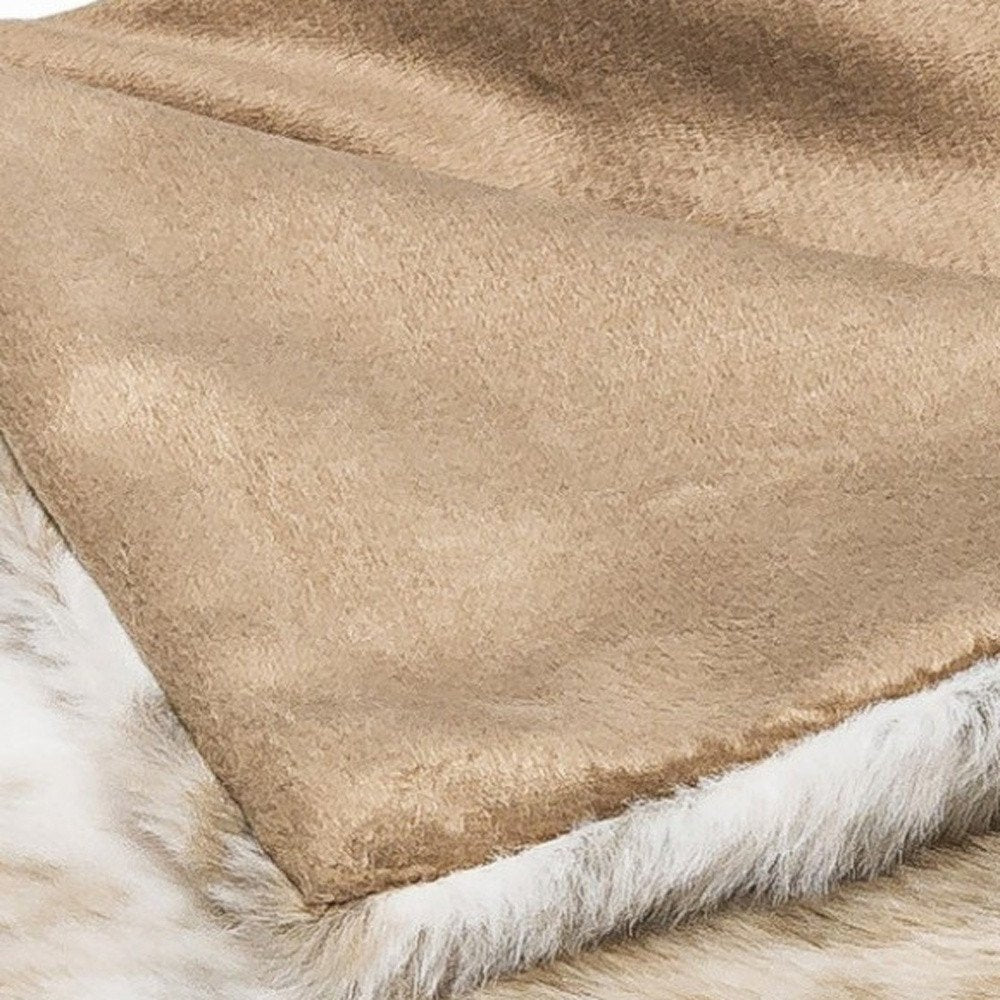 Brown And White Faux Fur Ombre Plush Throw HomeRoots