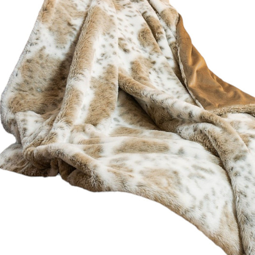 Brown And White Faux Fur Ombre Plush Throw