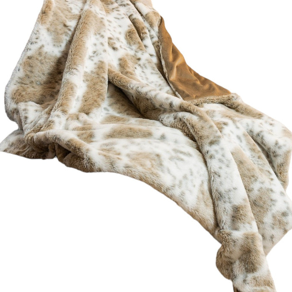 Brown And White Faux Fur Ombre Plush Throw