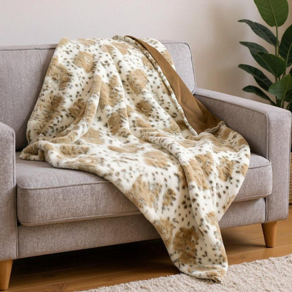 Brown And White Faux Fur Ombre Plush Throw HomeRoots