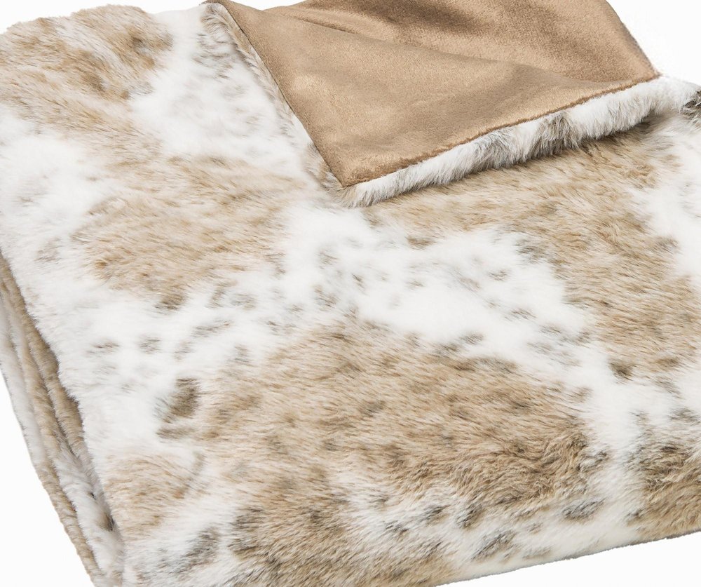 Brown And White Faux Fur Ombre Plush Throw HomeRoots