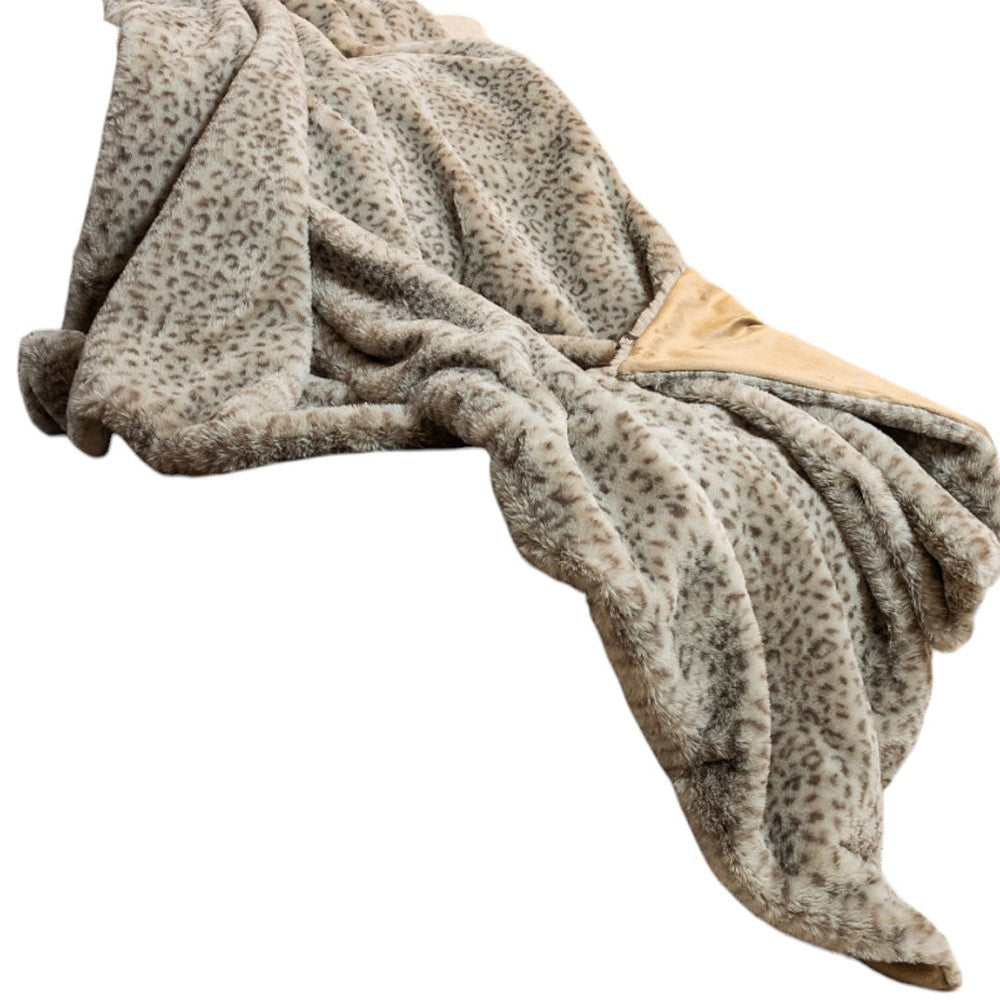 Brown Faux Fur Animal Print Plush Throw