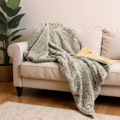50" X 60" Brown and Taupe Faux Fur Animal Print Plush Throw Blanket HomeRoots