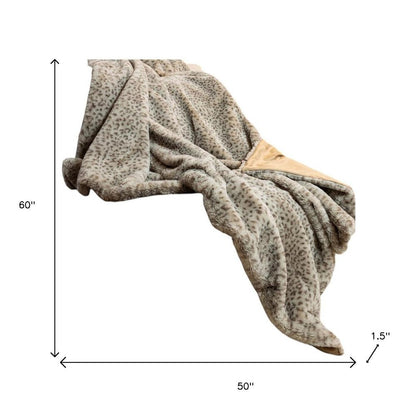 50" X 60" Brown and Taupe Faux Fur Animal Print Plush Throw Blanket HomeRoots