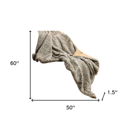 50" X 60" Brown and Taupe Faux Fur Animal Print Plush Throw Blanket