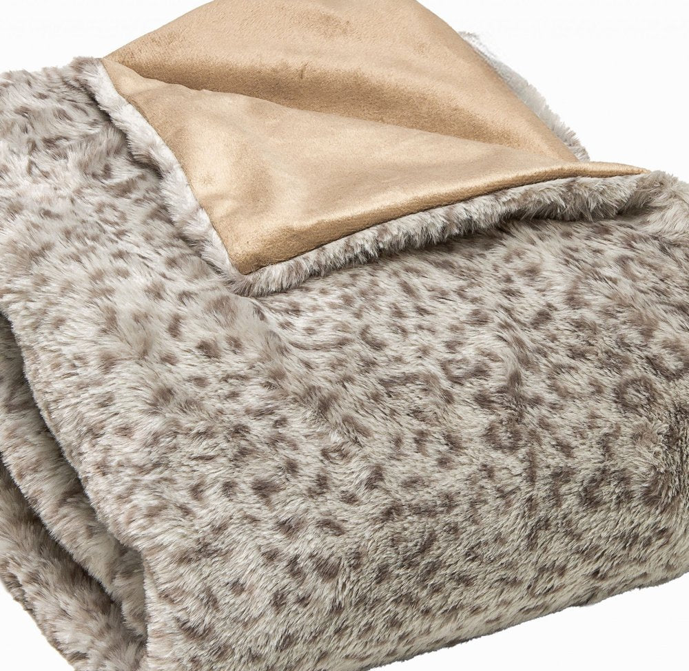 50" X 60" Brown and Taupe Faux Fur Animal Print Plush Throw Blanket HomeRoots