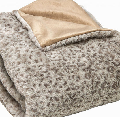 50" X 60" Brown and Taupe Faux Fur Animal Print Plush Throw Blanket HomeRoots