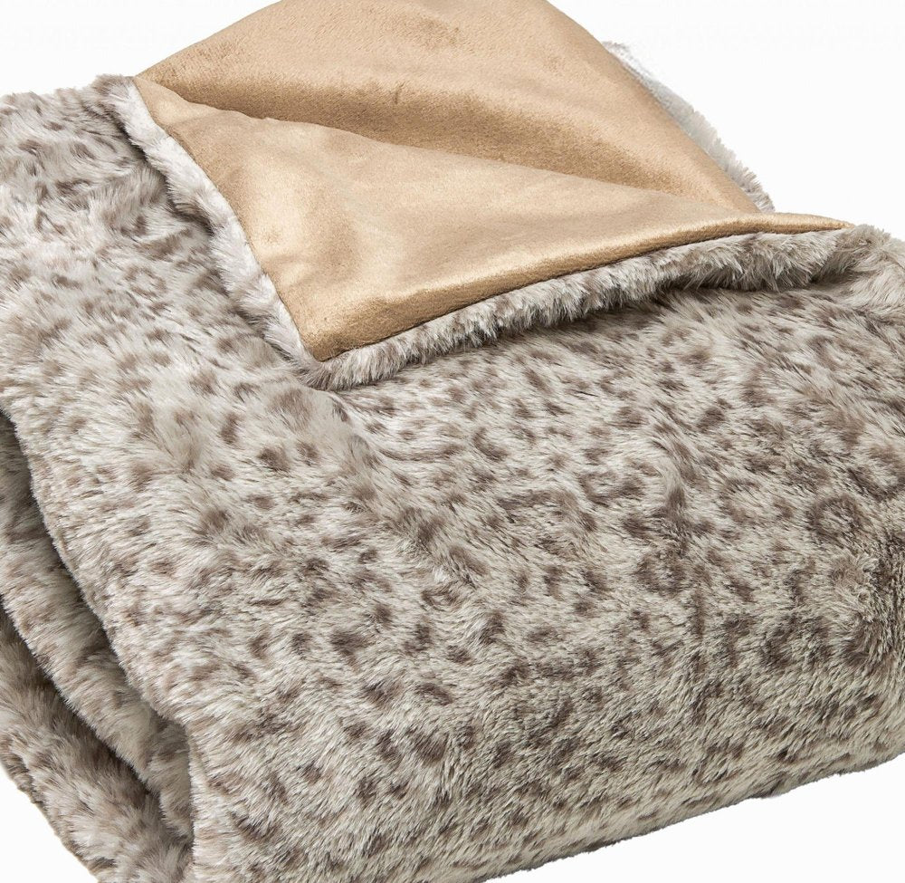 50" X 60" Brown and Taupe Faux Fur Animal Print Plush Throw Blanket — view 3