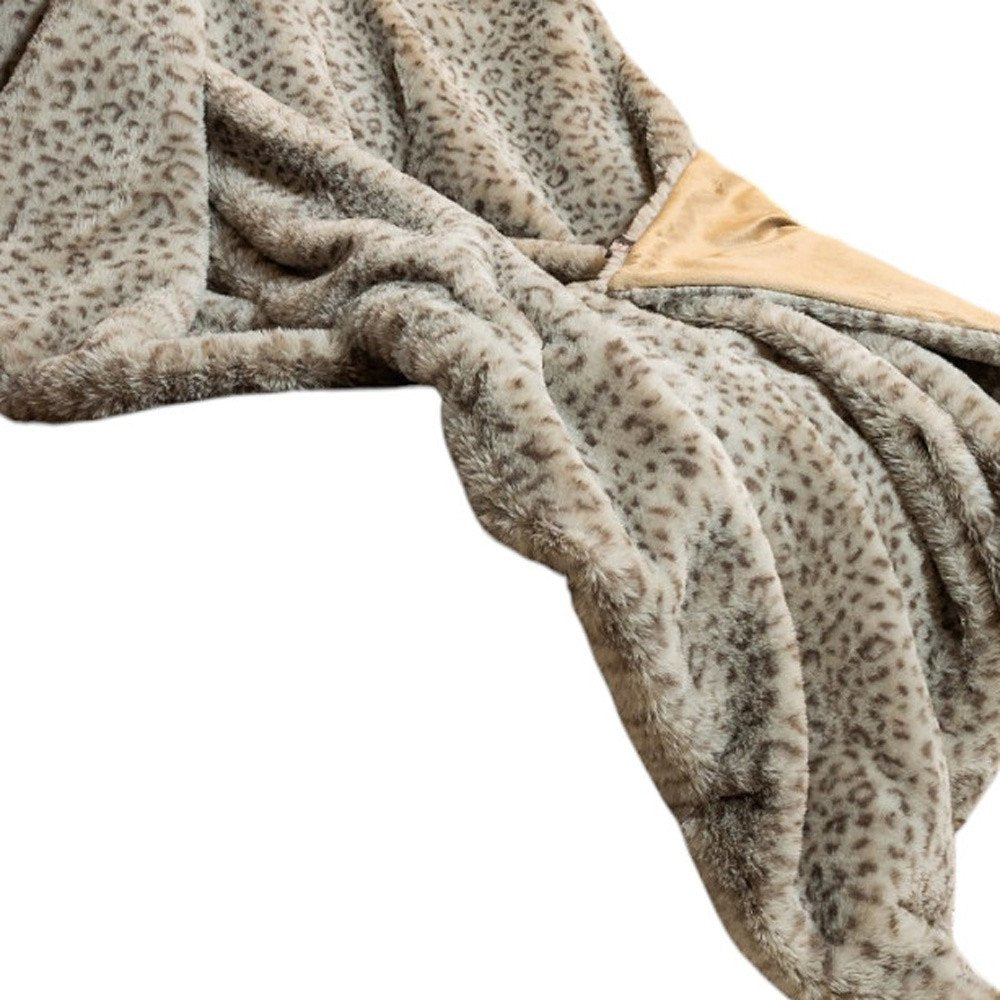 50" X 60" Brown and Taupe Faux Fur Animal Print Plush Throw Blanket HomeRoots
