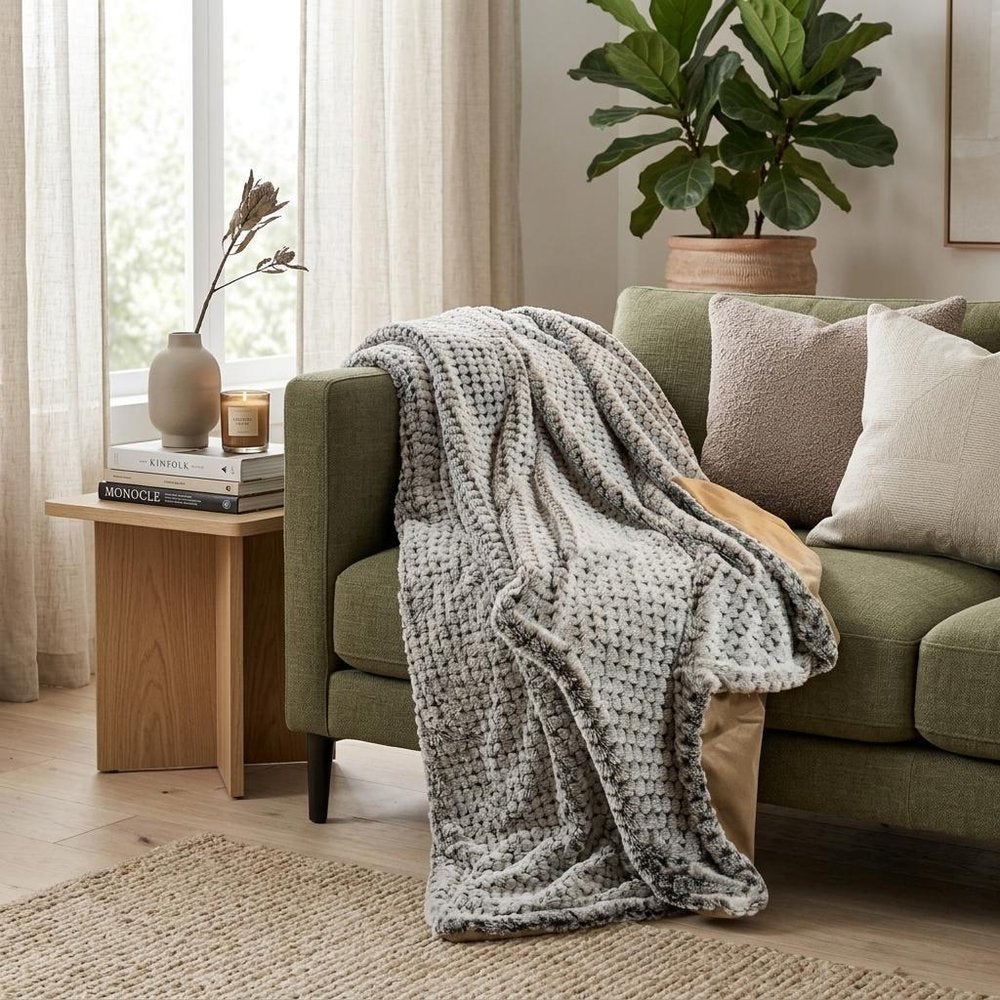Brown Faux Fur Ombre Plush Throw — view 7