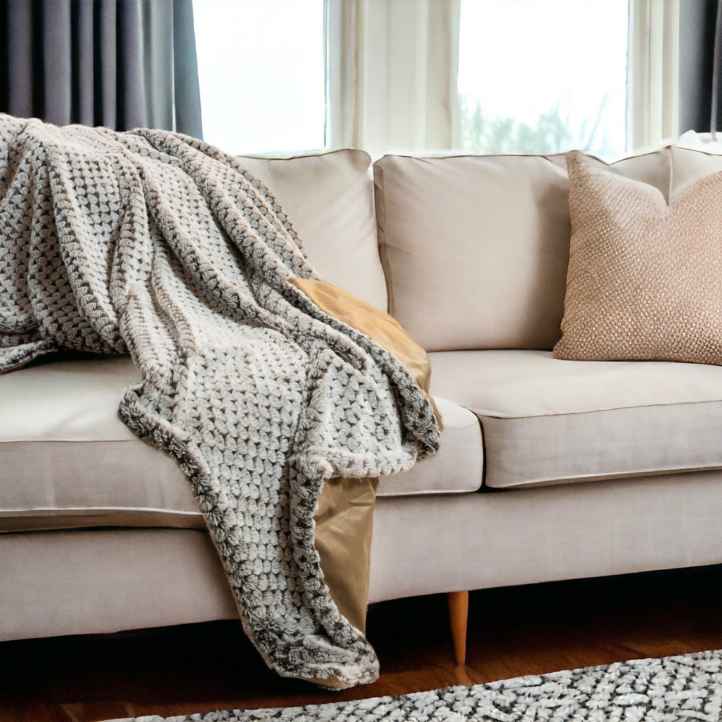 Brown Faux Fur Ombre Plush Throw