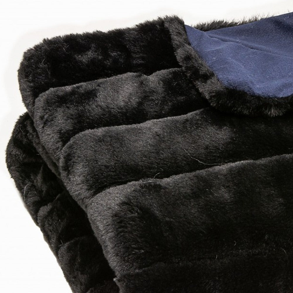 60" X 2" Black Faux Fur Plush Throw Blanket