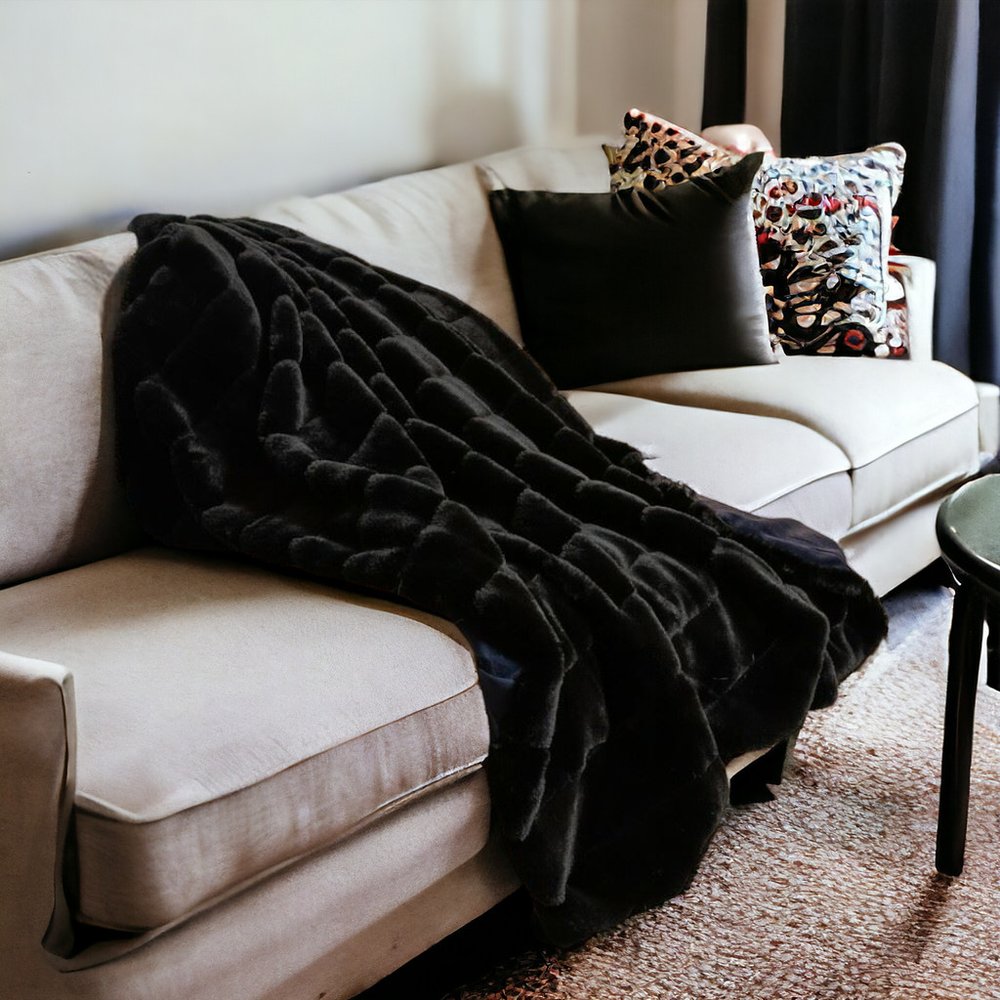 60" X 2" Black Faux Fur Plush Throw Blanket HomeRoots