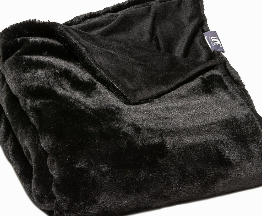 50" X 60" Black Faux Fur Plush Throw Blanket — view 2