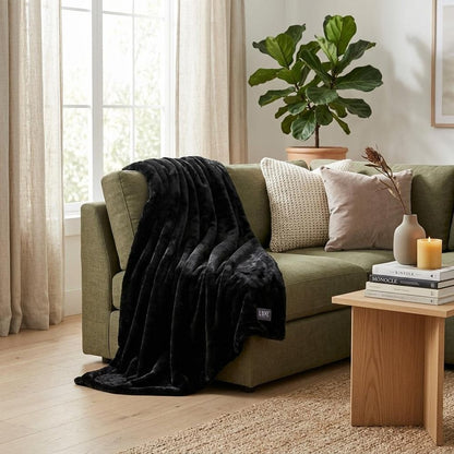 50" X 60" Black Faux Fur Plush Throw Blanket HomeRoots