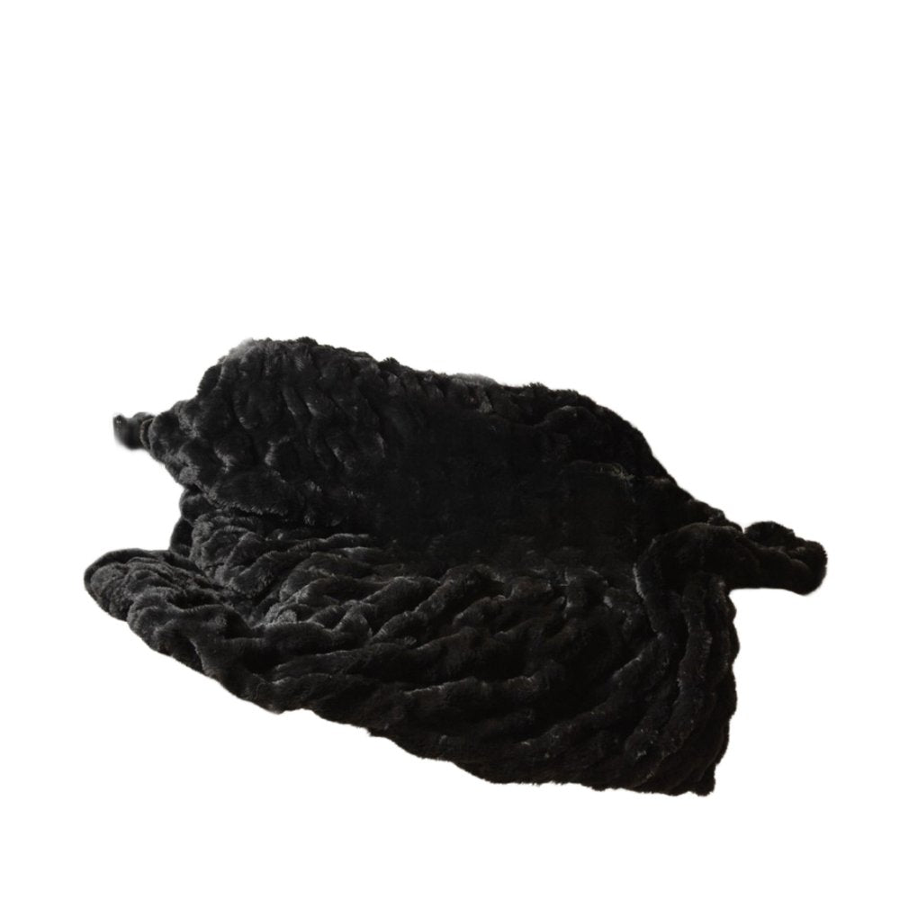 60" X 2" Black Faux Fur Plush Throw Blanket HomeRoots