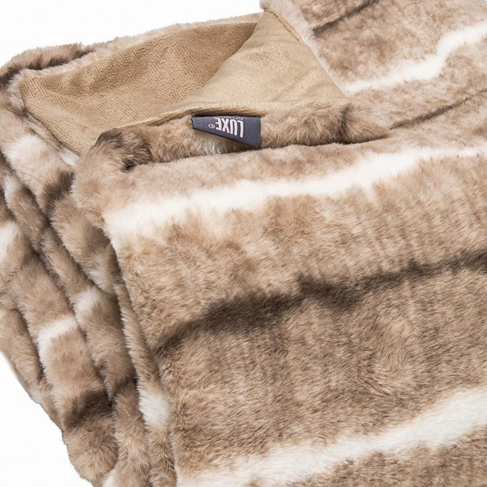 Beige Faux Fur Ombre Plush Throw HomeRoots