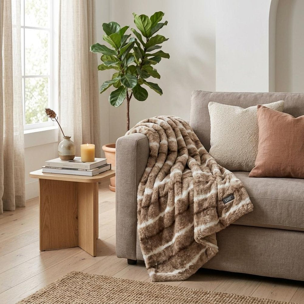 Beige Faux Fur Ombre Plush Throw HomeRoots