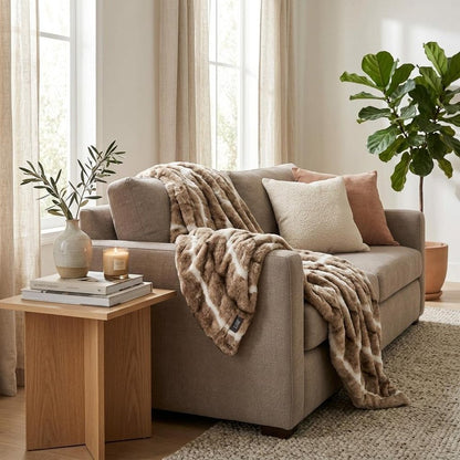 Beige Faux Fur Ombre Plush Throw HomeRoots