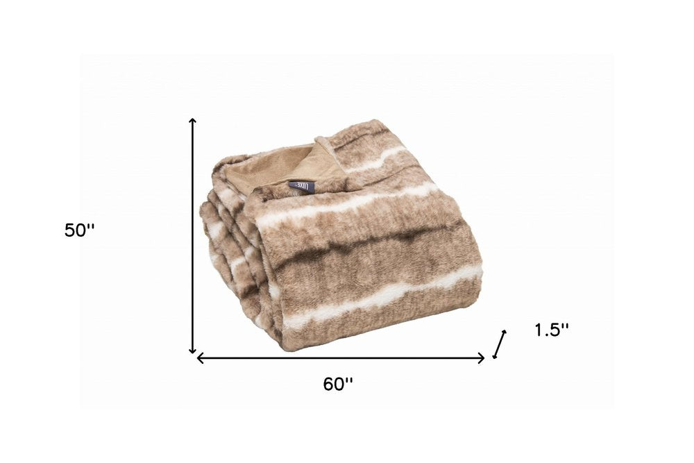 Beige Faux Fur Ombre Plush Throw — view 4