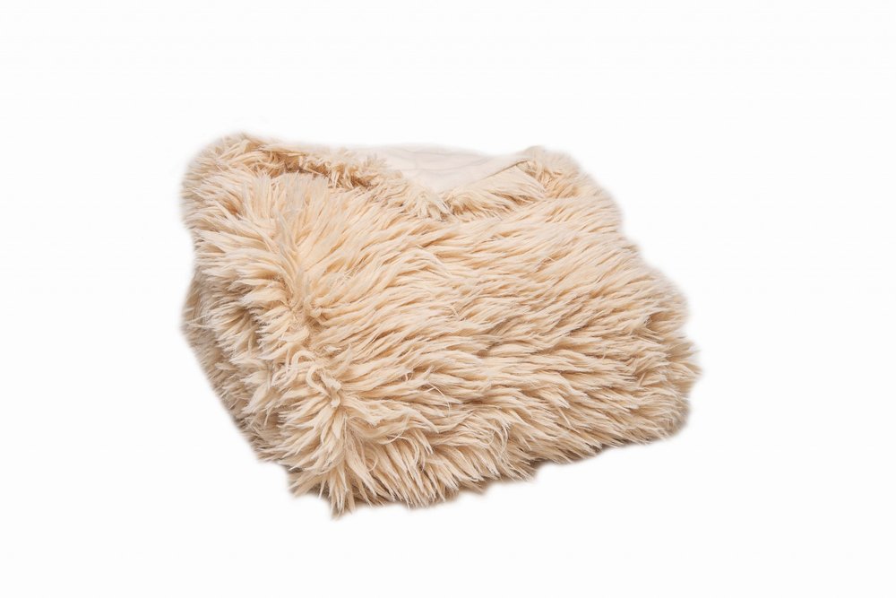 Beige Wool Solid Color Plush Throw — view 1