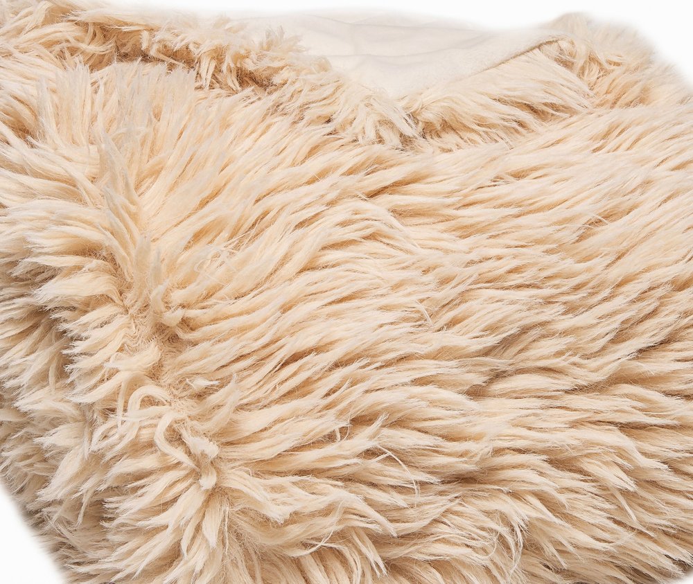 Beige Wool Solid Color Plush Throw HomeRoots
