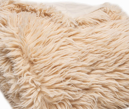 Beige Wool Solid Color Plush Throw HomeRoots