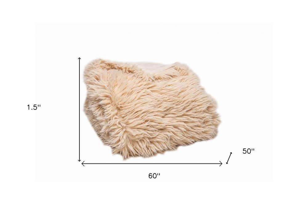 Beige Wool Solid Color Plush Throw — view 3