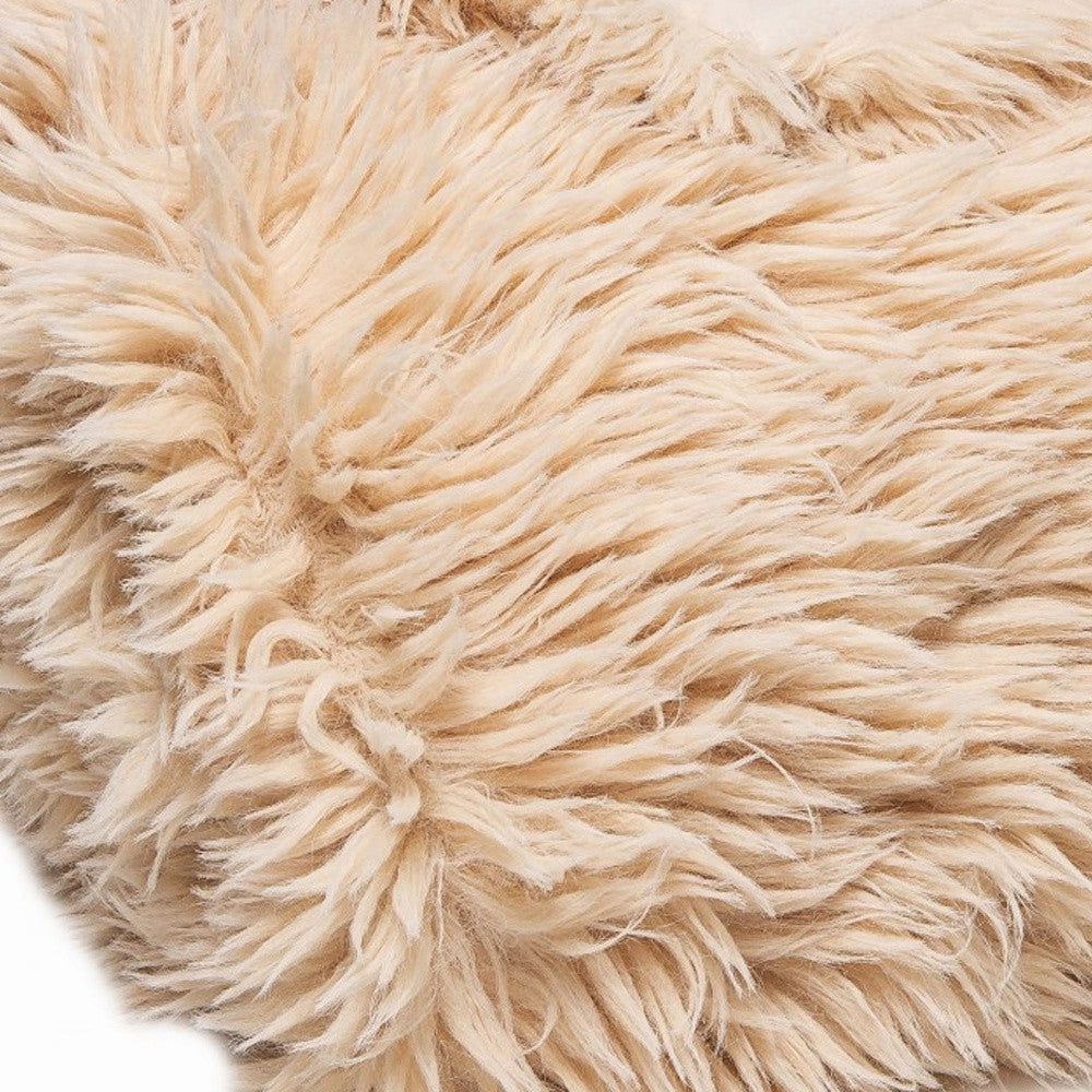 Beige Wool Solid Color Plush Throw