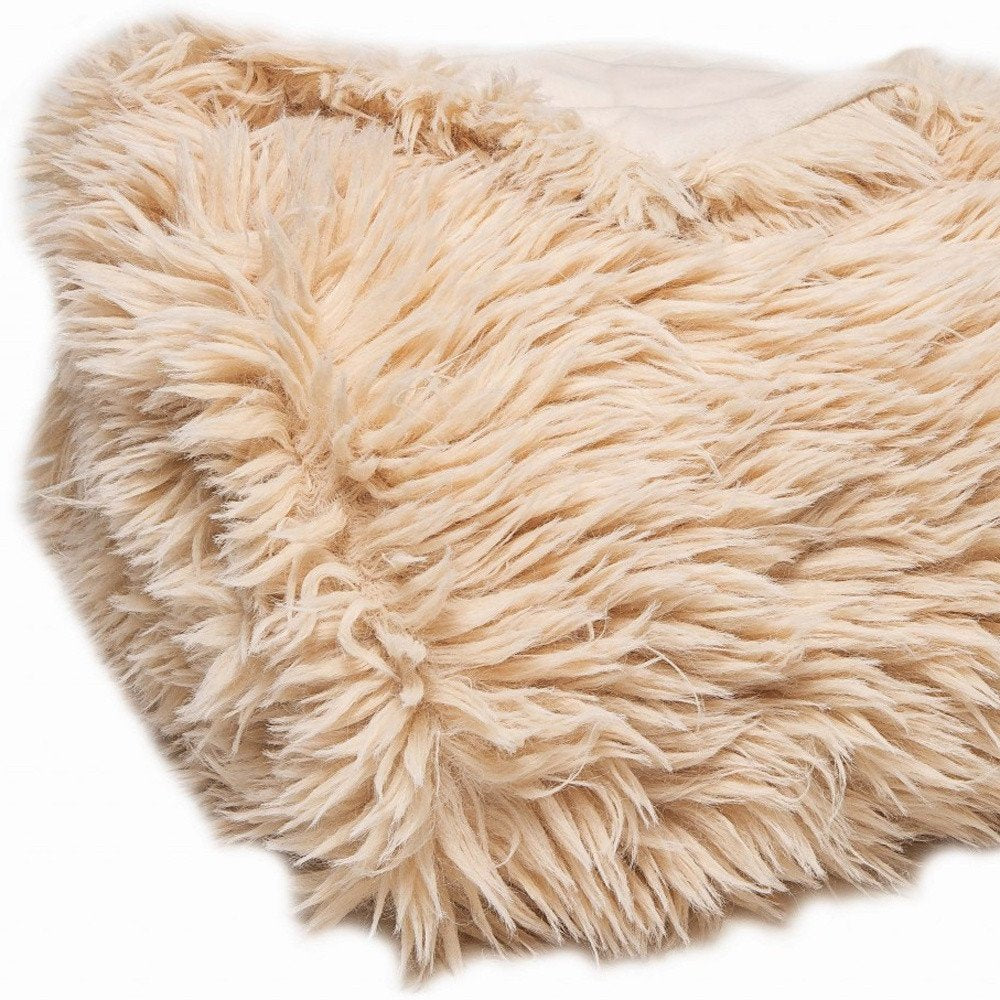 Beige Wool Solid Color Plush Throw HomeRoots