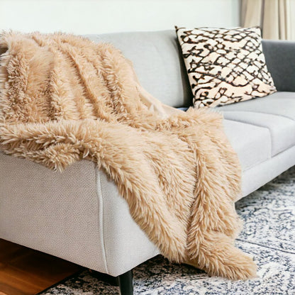Beige Wool Solid Color Plush Throw HomeRoots