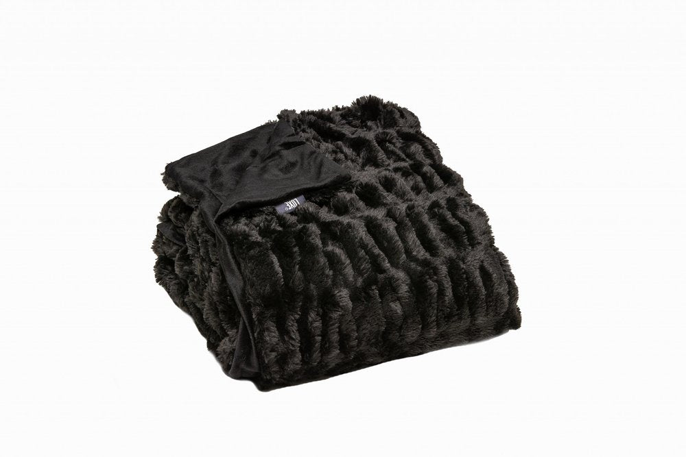 Chunky Sectioned Black Faux Fur Throw Blanket — view 1