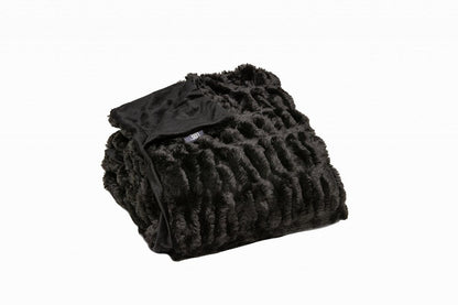 Chunky Sectioned Black Faux Fur Throw Blanket HomeRoots