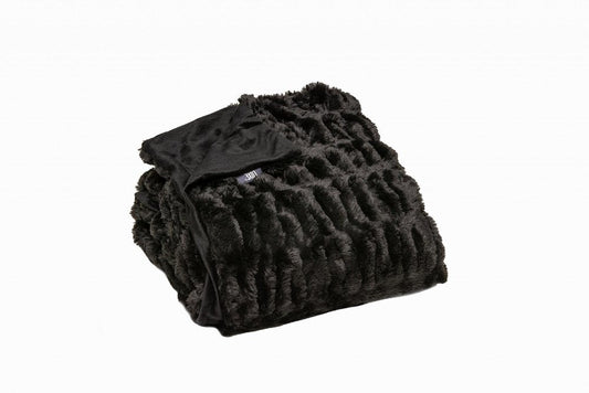 Chunky Sectioned Black Faux Fur Throw Blanket HomeRoots