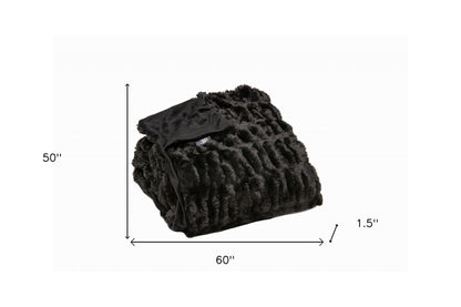 Chunky Sectioned Black Faux Fur Throw Blanket