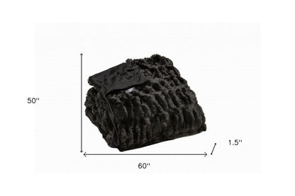 Chunky Sectioned Black Faux Fur Throw Blanket HomeRoots