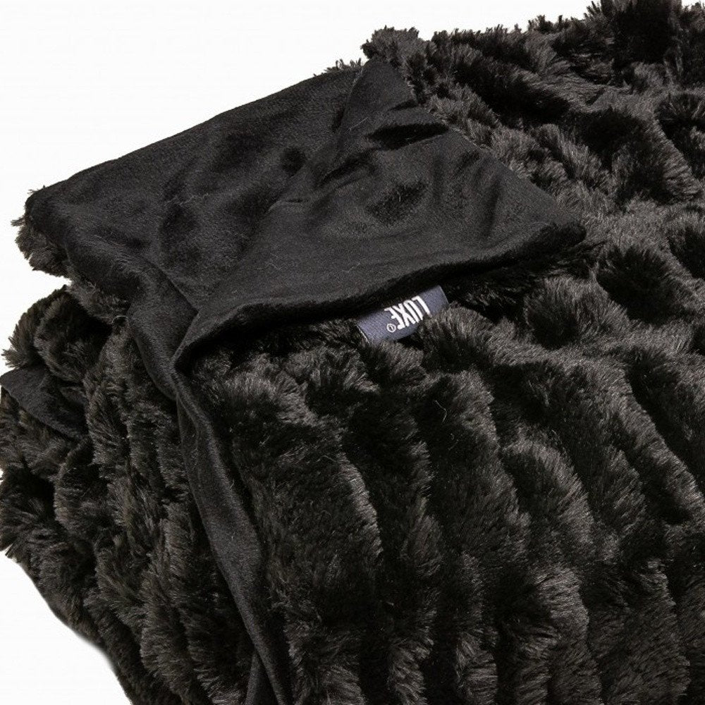 Chunky Sectioned Black Faux Fur Throw Blanket HomeRoots
