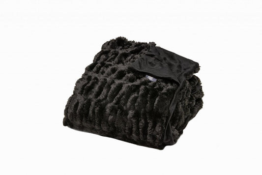 Chunky Sectioned Black Faux Fur Throw Blanket HomeRoots