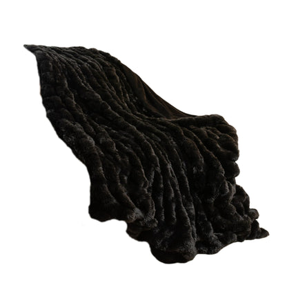 Chunky Sectioned Black Faux Fur Throw Blanket