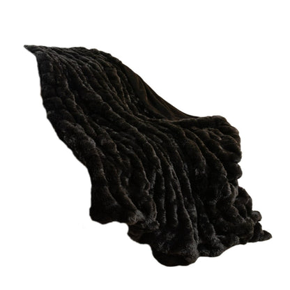 Chunky Sectioned Black Faux Fur Throw Blanket HomeRoots