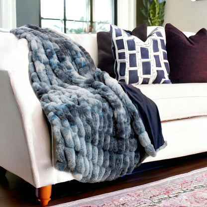 Chunky Sectioned Shades Of Blue Faux Fur Throw Blanket HomeRoots