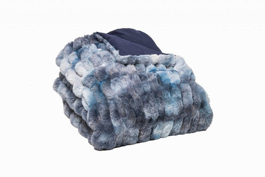 Chunky Sectioned Shades Of Blue Faux Fur Throw Blanket HomeRoots