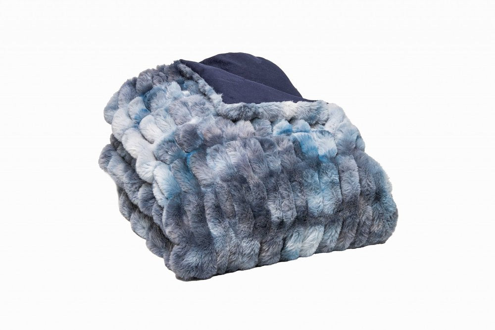Chunky Sectioned Shades Of Blue Faux Fur Throw Blanket — view 1